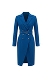 Ink Blue Notched Lapela Vestido Blazer de peito duplo com cinto
