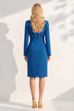Ink Blue Notched Lapela Vestido Blazer de peito duplo com cinto