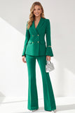 2-Piece verde escuro duplo peito pico lapel Prom ternos com mangas flare