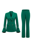 2-Piece verde escuro duplo peito pico lapel Prom ternos com mangas flare