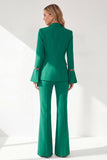 2-Piece verde escuro duplo peito pico lapel Prom ternos com mangas flare