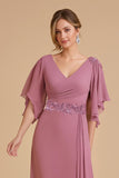 Dusty Rose Uma Linha Flutter Manga Chiffon Vestido de Noiva com Apliques