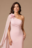 Candy Pink Um Ombro Chiffon Vestido de Noiva com Streamer