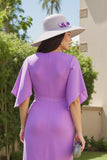 Roxo Ruched V Neck Midi Vestido de Noiva com mangas Flutter