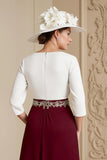 Uva 3/4 manga Bateau pescoço uma linha midi vestido de noiva convidado