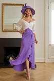 Purple Chiffon High-Low Uma linha fora do ombro vestido de noiva convidado