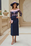 Fora do ombro Chiffon bainha marinha vestido de casamento convidado