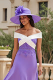 Purple Chiffon Uma linha alta-baixa fora do ombro vestido de casamento convidado