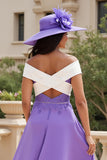 Purple Chiffon Uma linha alta-baixa fora do ombro vestido de casamento convidado