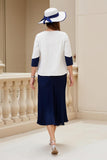 Marinha 2 Peça Stretch Satin Uma Linha Vestido de Noiva Convidado