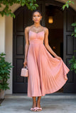 Sunset A-Line Chiffon plissado longo vestido de dama de honra