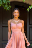 Sunset A-Line Chiffon plissado longo vestido de dama de honra