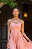 Sunset A-Line Chiffon plissado longo vestido de dama de honra