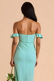Verde hortelã fora do ombro bainha longo vestido de dama de honra