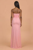 Blush Strapless bainha cetim Ruched longo vestido de dama de honra