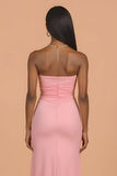 Blush Strapless bainha cetim Ruched longo vestido de dama de honra