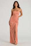 Sunset Espaghetti Correias Bainha Ruched Long Vestido de Dama de Honra