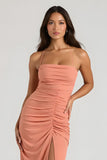 Sunset Espaghetti Correias Bainha Ruched Long Vestido de Dama de Honra