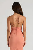 Sunset Espaghetti Correias Bainha Ruched Long Vestido de Dama de Honra