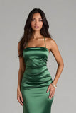 Esparguete Verde Escuro Correias Cetim Sereia Longo Vestido de Dama de Honra