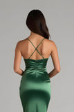 Esparguete Verde Escuro Correias Cetim Sereia Longo Vestido de Dama de Honra