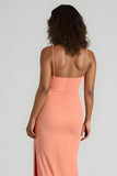 Sunset Espaghetti Correias Ruched Bainha Long Vestido de Dama de Honra com Fenda