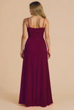 Borgonha Spagheeti Correias Ruched Bainha Vestido Longo Madrinha