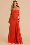 Borgonha Spagheeti Correias Ruched Bainha Vestido Longo Madrinha