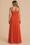 Borgonha Spagheeti Correias Ruched Bainha Vestido Longo Madrinha