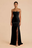 Laranja Strapless Ruched Bainha Long Vestido de Dama de Honra com Fenda