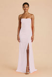 Laranja Strapless Ruched Bainha Long Vestido de Dama de Honra com Fenda