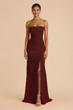 Laranja Strapless Ruched Bainha Long Vestido de Dama de Honra com Fenda