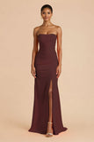 Laranja Strapless Ruched Bainha Long Vestido de Dama de Honra com Fenda