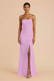 Laranja Strapless Ruched Bainha Long Vestido de Dama de Honra com Fenda