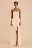 Laranja Strapless Ruched Bainha Long Vestido de Dama de Honra com Fenda