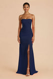 Laranja Strapless Ruched Bainha Long Vestido de Dama de Honra com Fenda