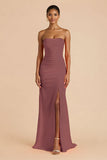 Laranja Strapless Ruched Bainha Long Vestido de Dama de Honra com Fenda
