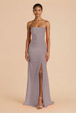 Laranja Strapless Ruched Bainha Long Vestido de Dama de Honra com Fenda