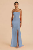 Laranja Strapless Ruched Bainha Long Vestido de Dama de Honra com Fenda