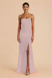 Laranja Strapless Ruched Bainha Long Vestido de Dama de Honra com Fenda