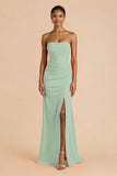 Laranja Strapless Ruched Bainha Long Vestido de Dama de Honra com Fenda