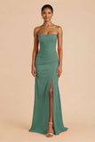 Laranja Strapless Ruched Bainha Long Vestido de Dama de Honra com Fenda