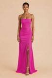 Laranja Strapless Ruched Bainha Long Vestido de Dama de Honra com Fenda