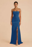 Laranja Strapless Ruched Bainha Long Vestido de Dama de Honra com Fenda