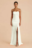 Laranja Strapless Ruched Bainha Long Vestido de Dama de Honra com Fenda