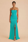 Laranja Strapless Ruched Bainha Long Vestido de Dama de Honra com Fenda