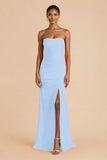 Laranja Strapless Ruched Bainha Long Vestido de Dama de Honra com Fenda