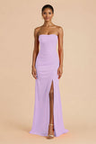 Laranja Strapless Ruched Bainha Long Vestido de Dama de Honra com Fenda
