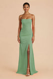 Laranja Strapless Ruched Bainha Long Vestido de Dama de Honra com Fenda