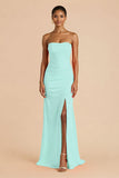 Laranja Strapless Ruched Bainha Long Vestido de Dama de Honra com Fenda